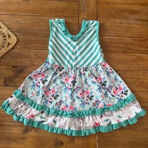 Striped and Floral Kids Dress - Green and Pink